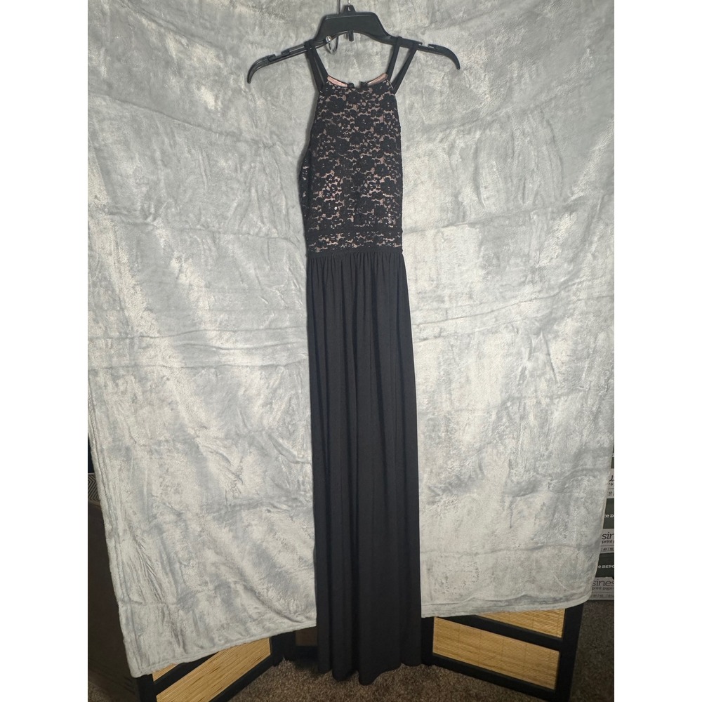 Nightway Womens Black Sequin Lace Halter Neck Maxi Formal Dress Size 6